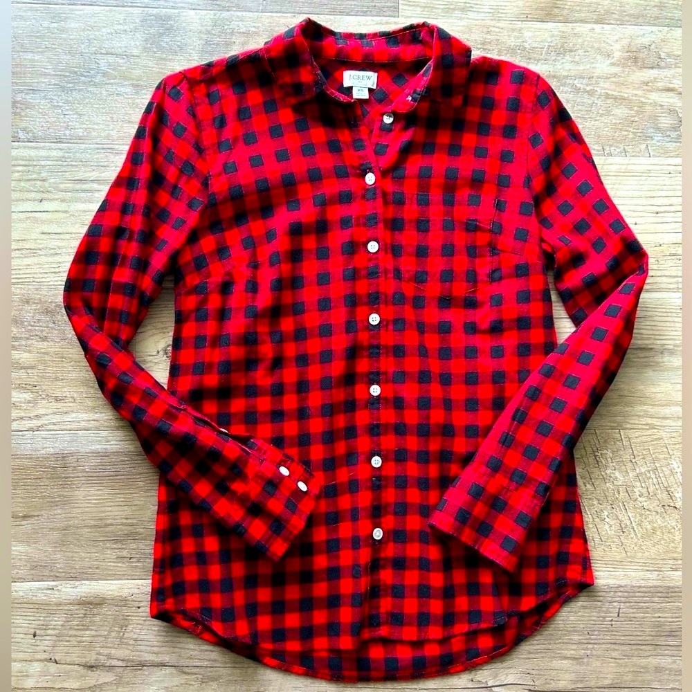J. Crew Plaid Flannel Button-up XS Red Black